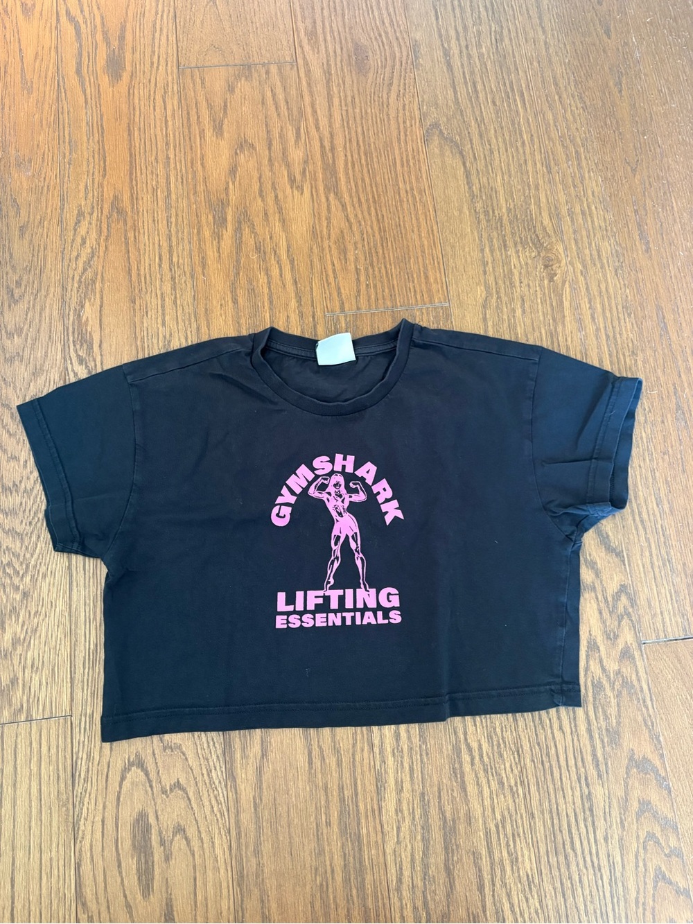 Gymshark Black Crop Tee with Pink Lifting Graphic